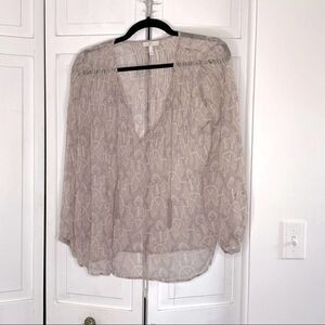Joie Sheer Boho Tunic Blouse with Tassel Tie